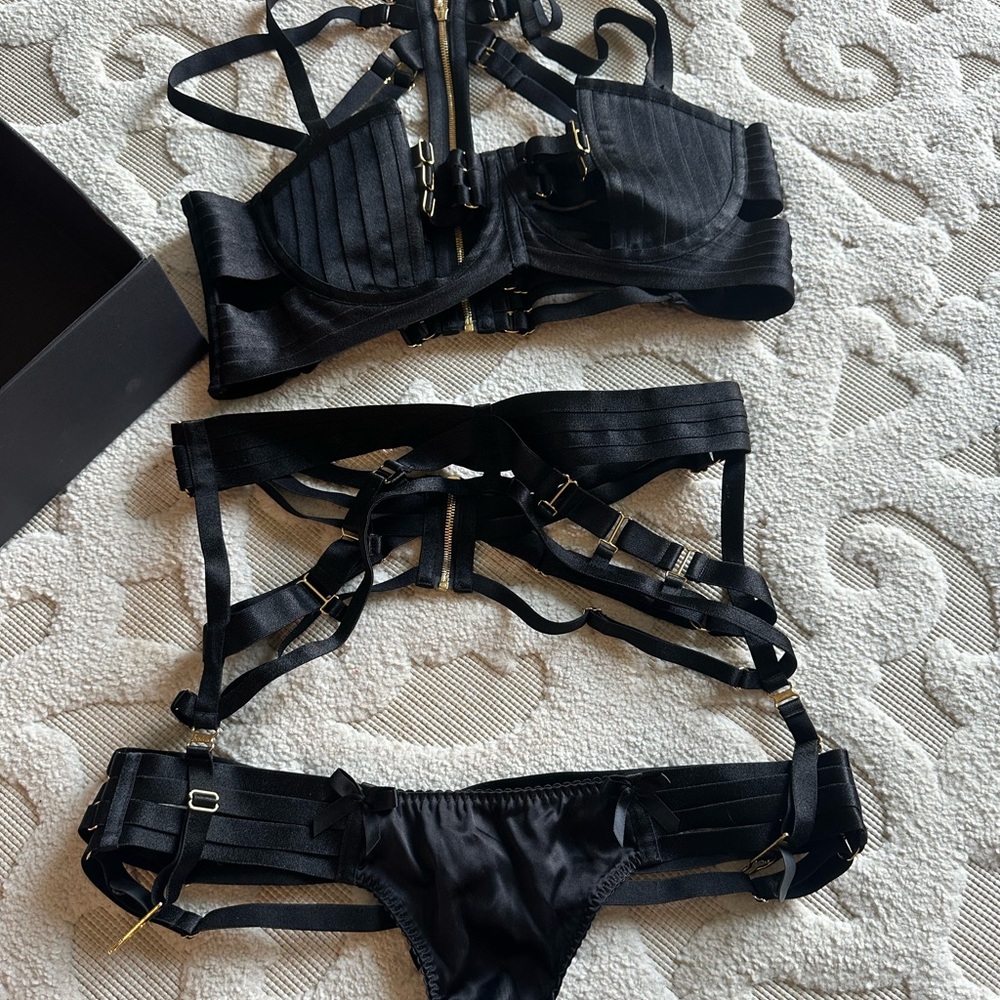Bordelle Lingerie Set (Satin, silk, 24k plated gold hardware)